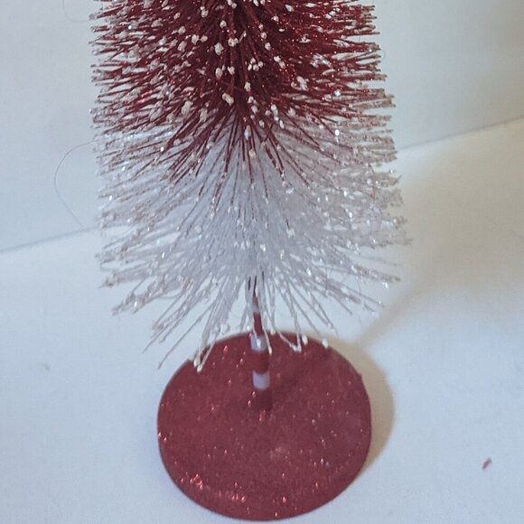 HTF Peppermint Stripe Glitter Snow Sisal Tree Michaels Xmas Mini Village Holiday - Picture 5 of 10